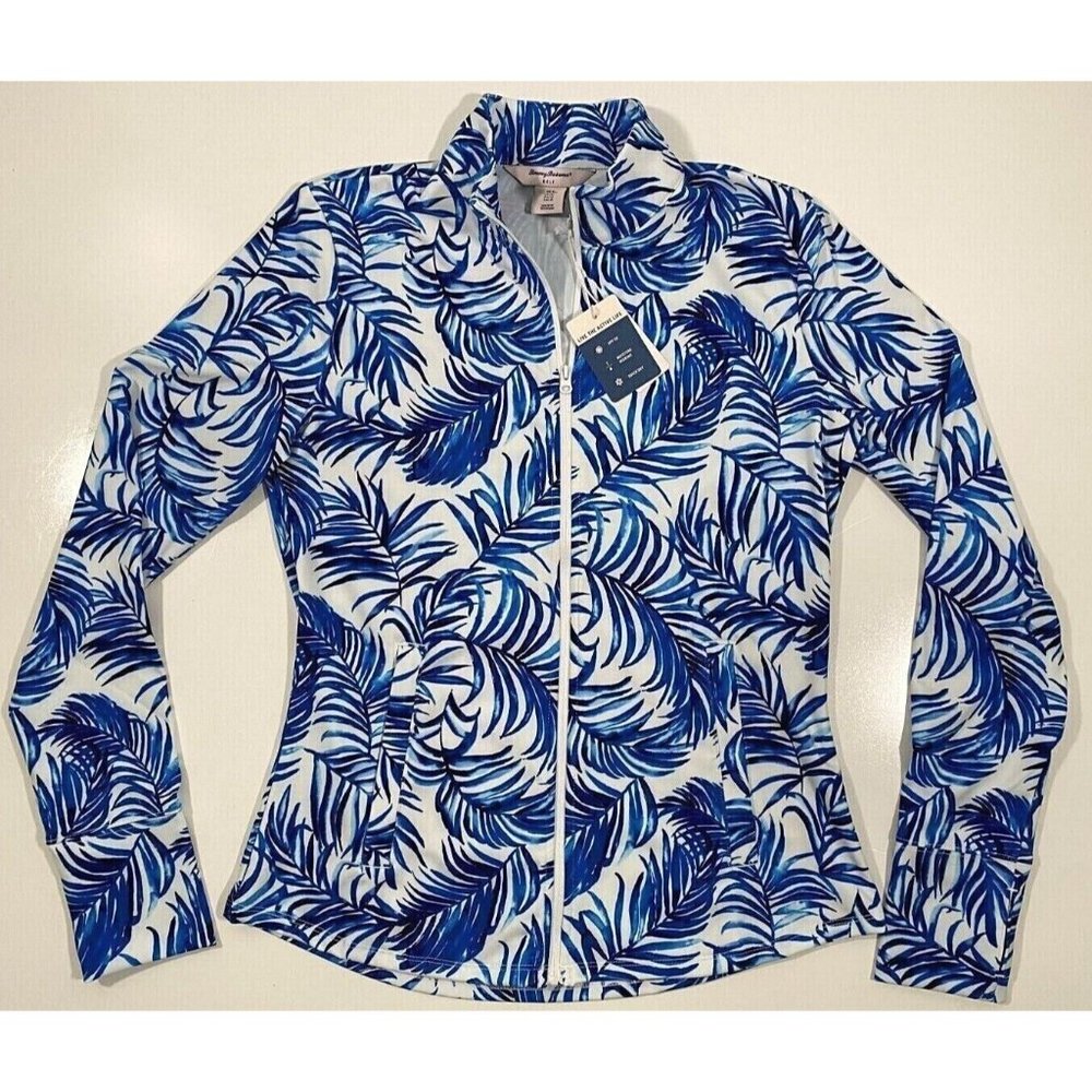 Tommy Bahama Golf Tennis Full Zip Jacket Pullover Small  Pockets Blue‎ Sea Palms